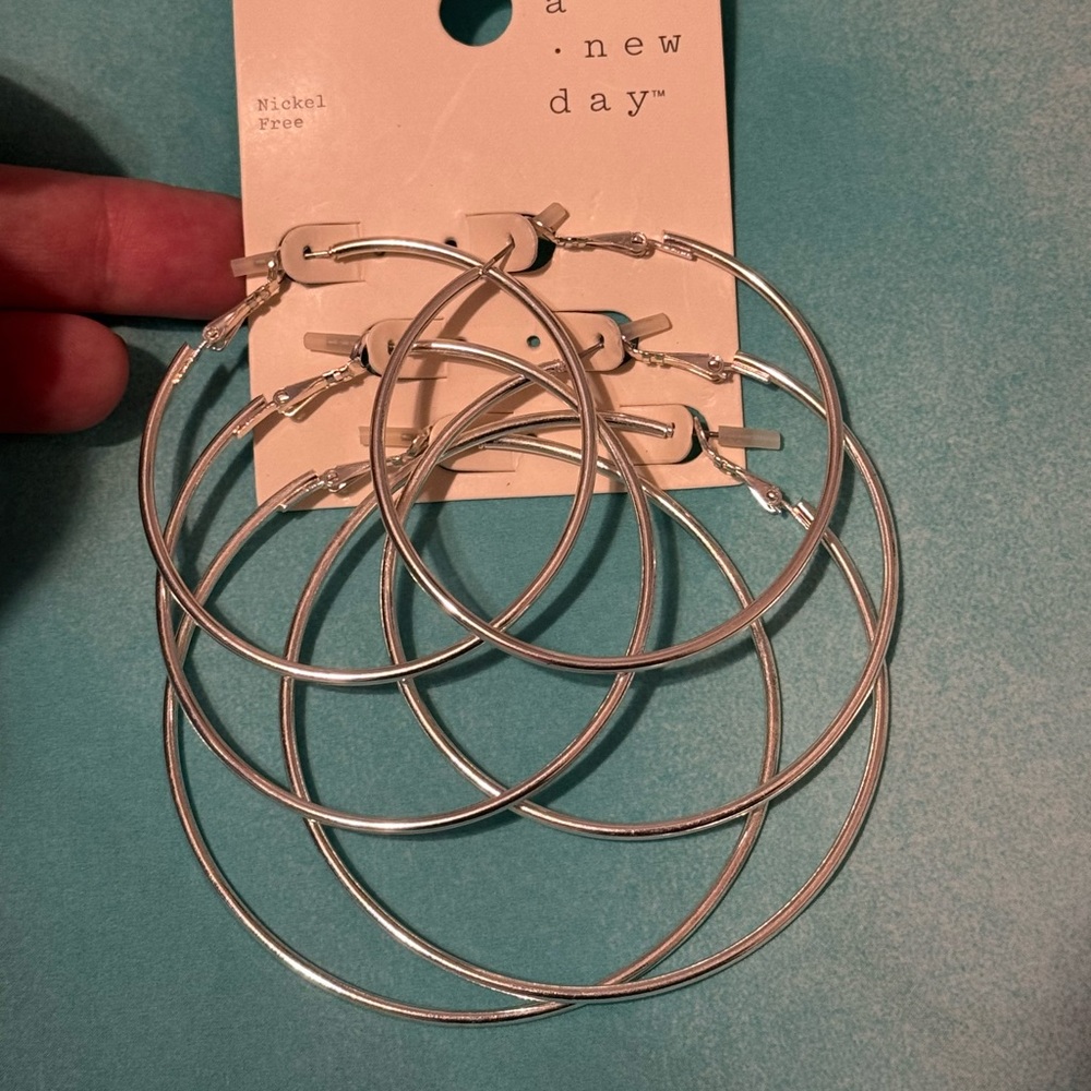 A New Day Silver Hoop Earrings Set